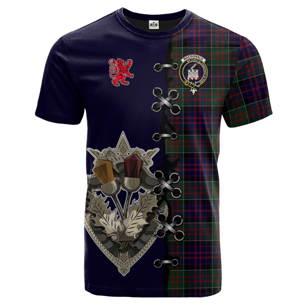MacDonald of Clanranald Tartan T-shirt - Lion Rampant And Celtic Thistle Style