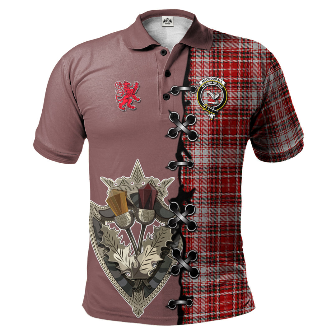 MacDougal Dress Tartan Polo Shirt - Lion Rampant And Celtic Thistle Style