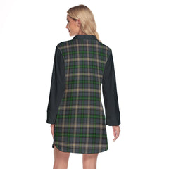 MacDowall Tartan Women's Lapel Shirt Dress With Long Sleeve