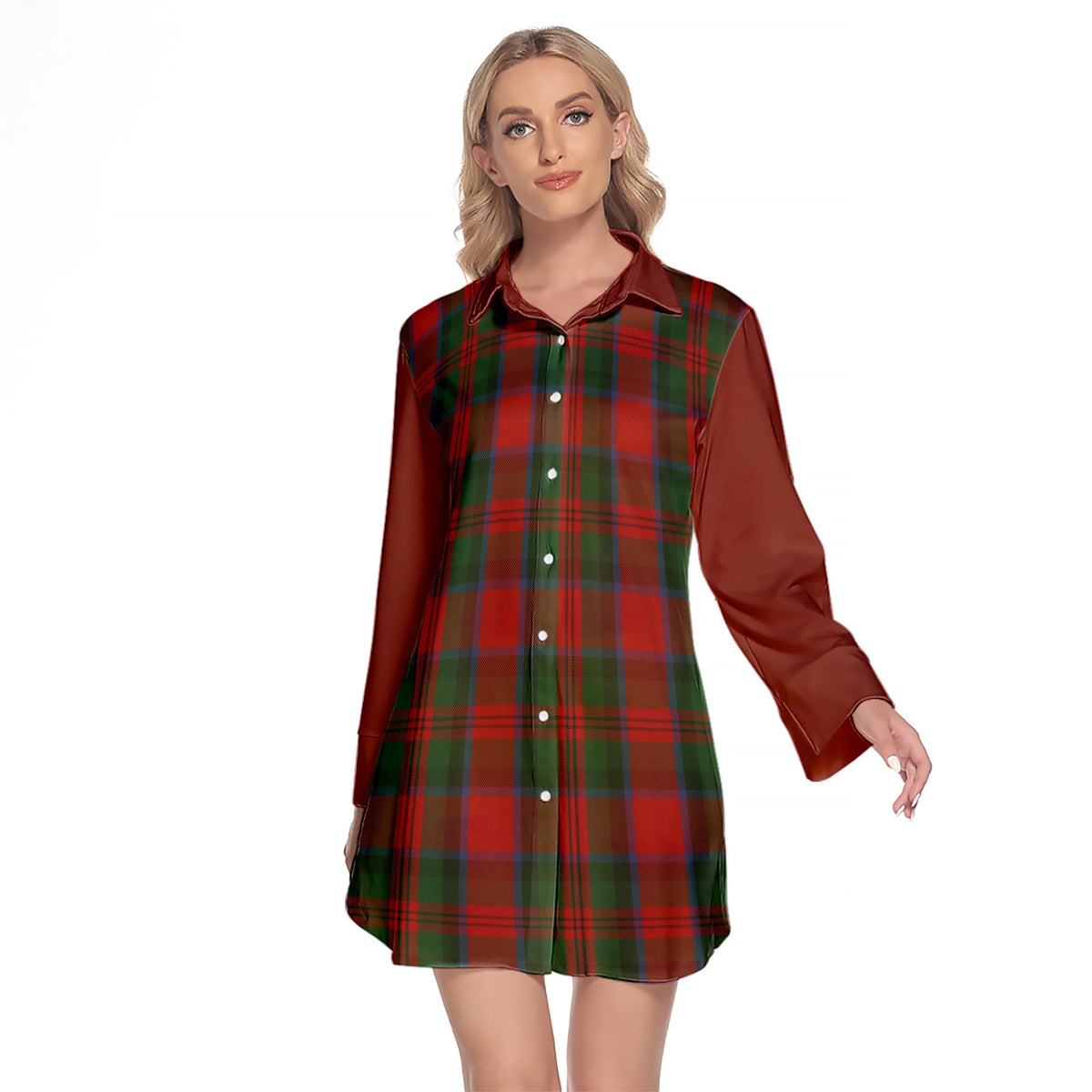 MacDuff Tartan Women's Lapel Shirt Dress With Long Sleeve