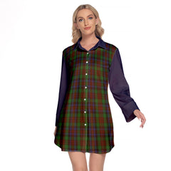 MacDuff Hunting Tartan Women's Lapel Shirt Dress With Long Sleeve