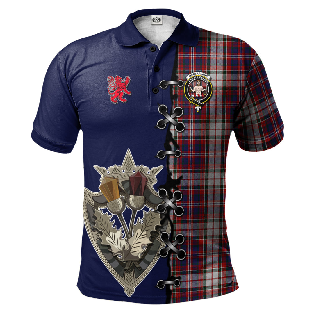 MacFarlane Dress Tartan Polo Shirt - Lion Rampant And Celtic Thistle Style