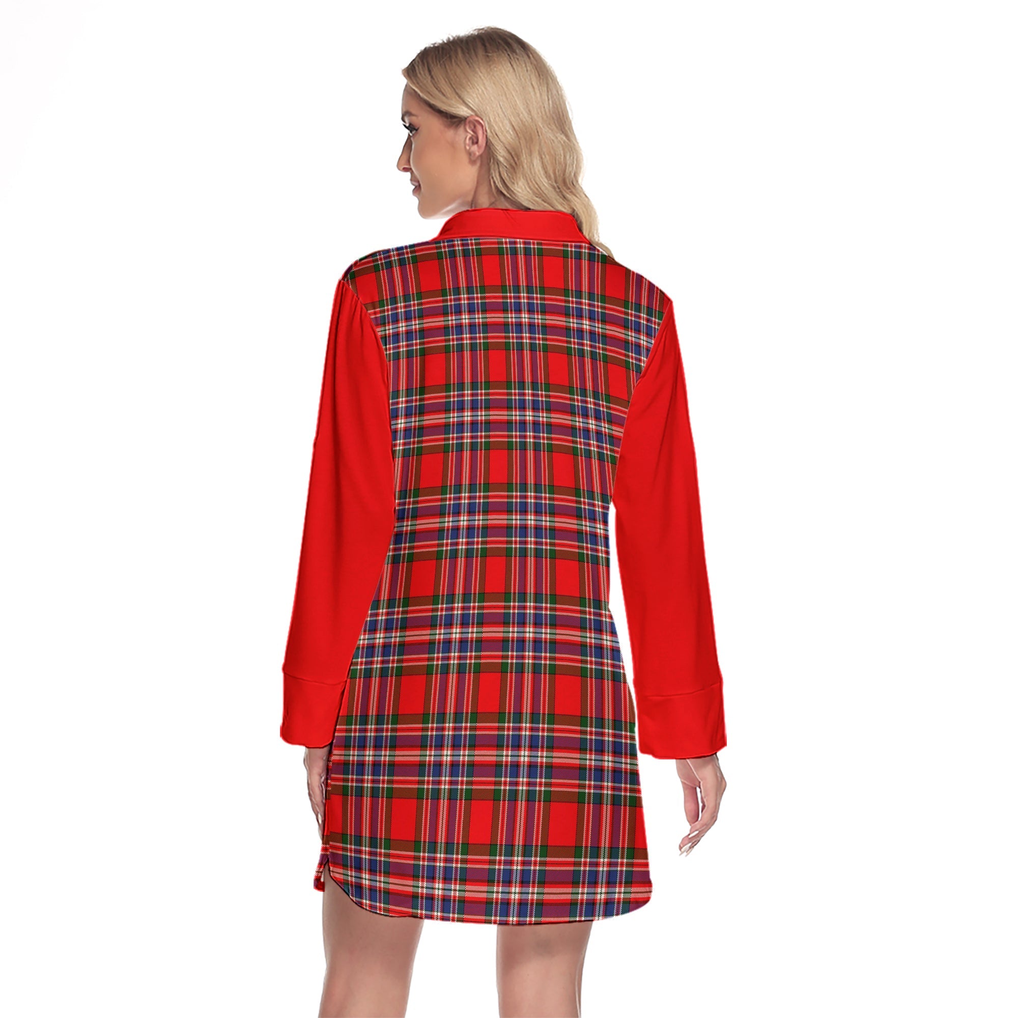 MacFarlane Modern Tartan Women's Lapel Shirt Dress With Long Sleeve