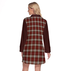 MacFie Dress Tartan Women's Lapel Shirt Dress With Long Sleeve