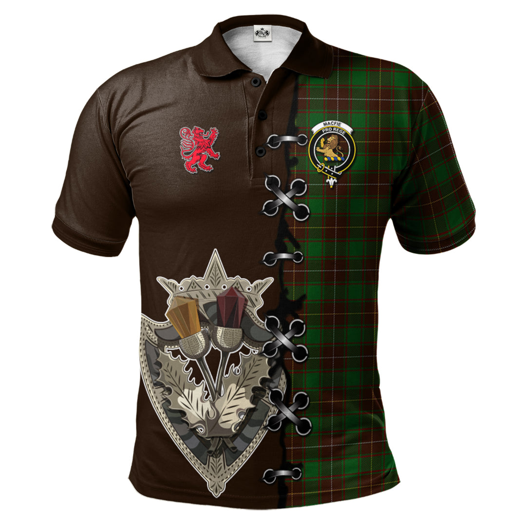 MacFie Hunting Tartan Polo Shirt - Lion Rampant And Celtic Thistle Style