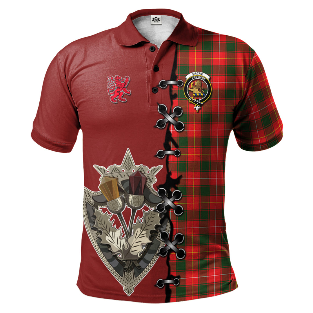 MacFie Modern Tartan Polo Shirt - Lion Rampant And Celtic Thistle Style