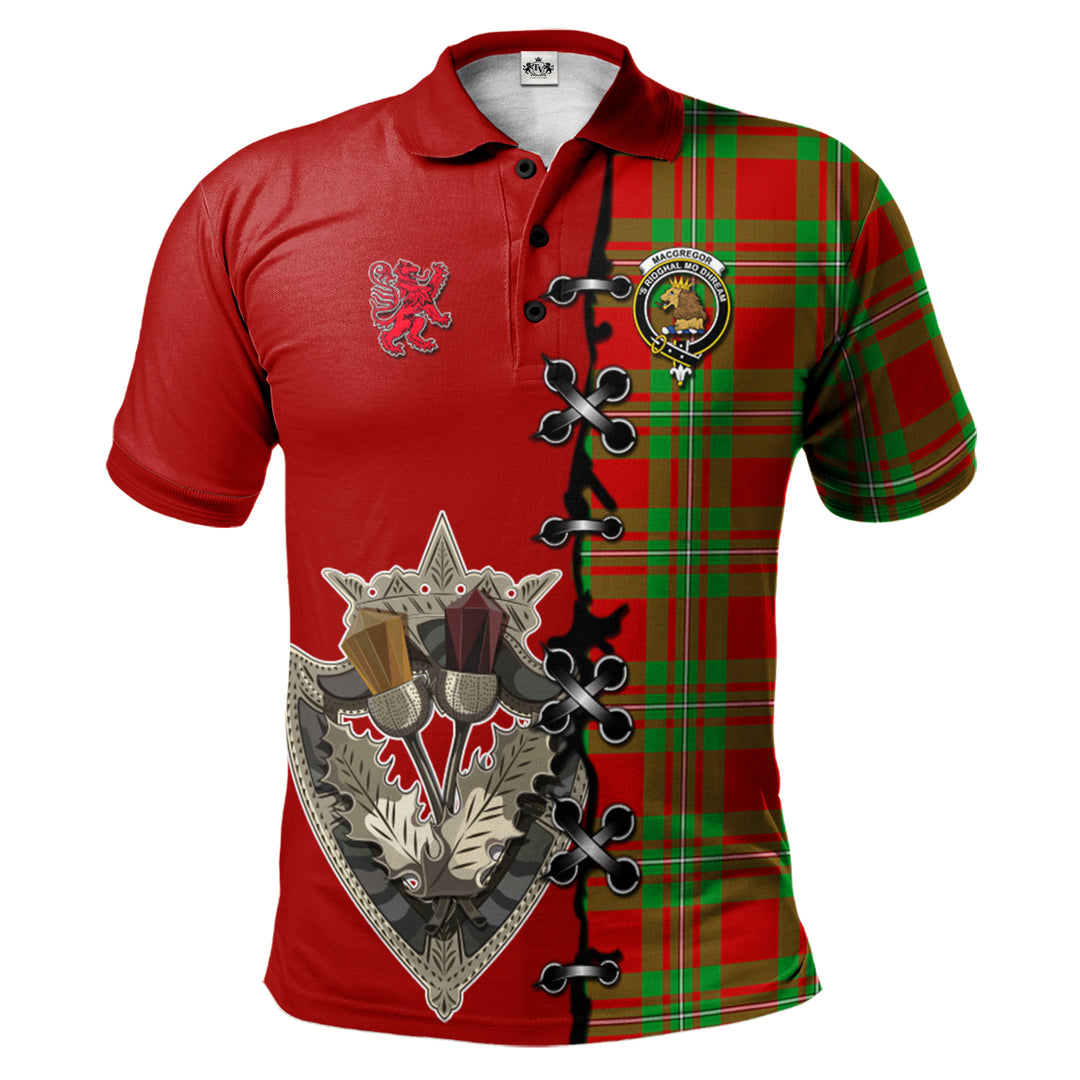 MacGregor Modern Tartan Polo Shirt - Lion Rampant And Celtic Thistle Style