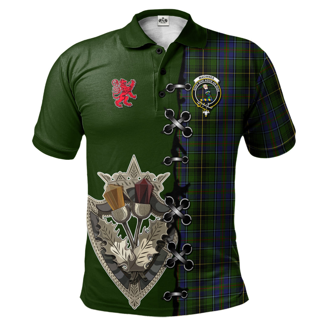 MacInnes Tartan Polo Shirt - Lion Rampant And Celtic Thistle Style