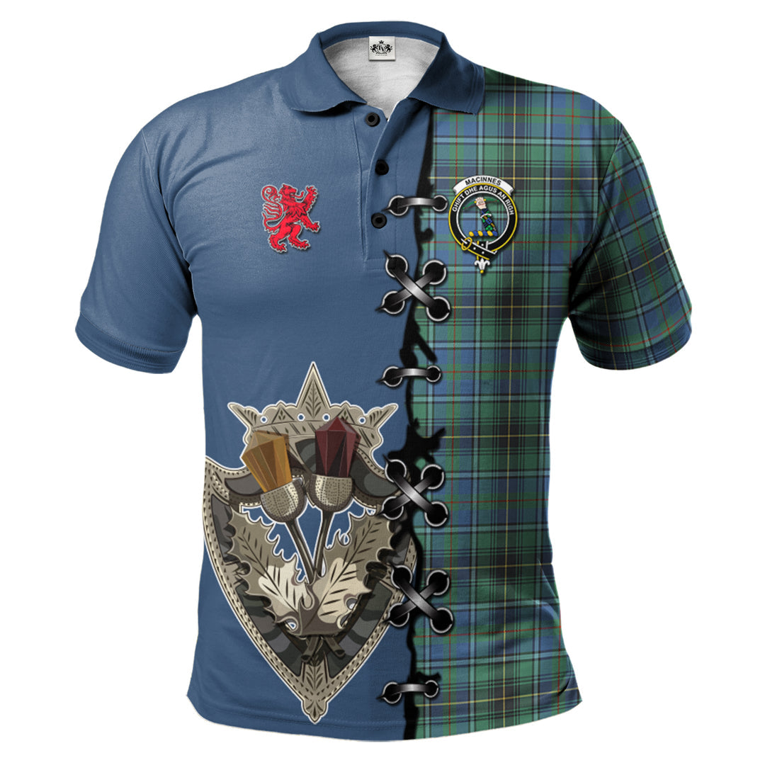 MacInnes Ancient Tartan Polo Shirt - Lion Rampant And Celtic Thistle Style