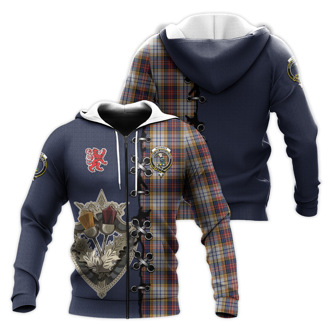 MacInnes Ancient Hunting Tartan Hoodie - Lion Rampant And Celtic Thistle Style
