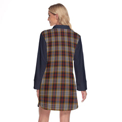 MacInnes Ancient Hunting Tartan Women's Lapel Shirt Dress With Long Sleeve