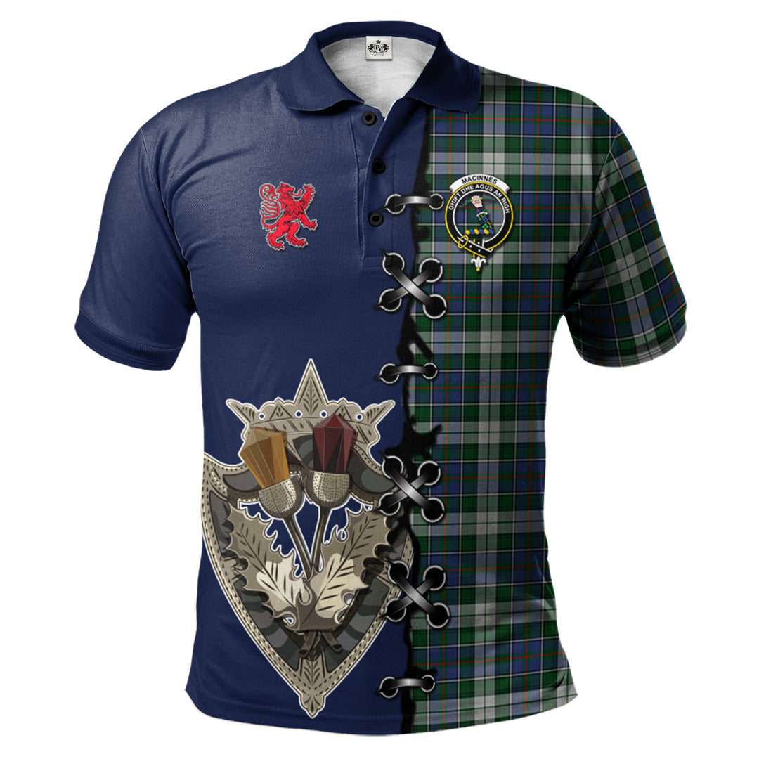 MacInnes Dress Tartan Polo Shirt - Lion Rampant And Celtic Thistle Style