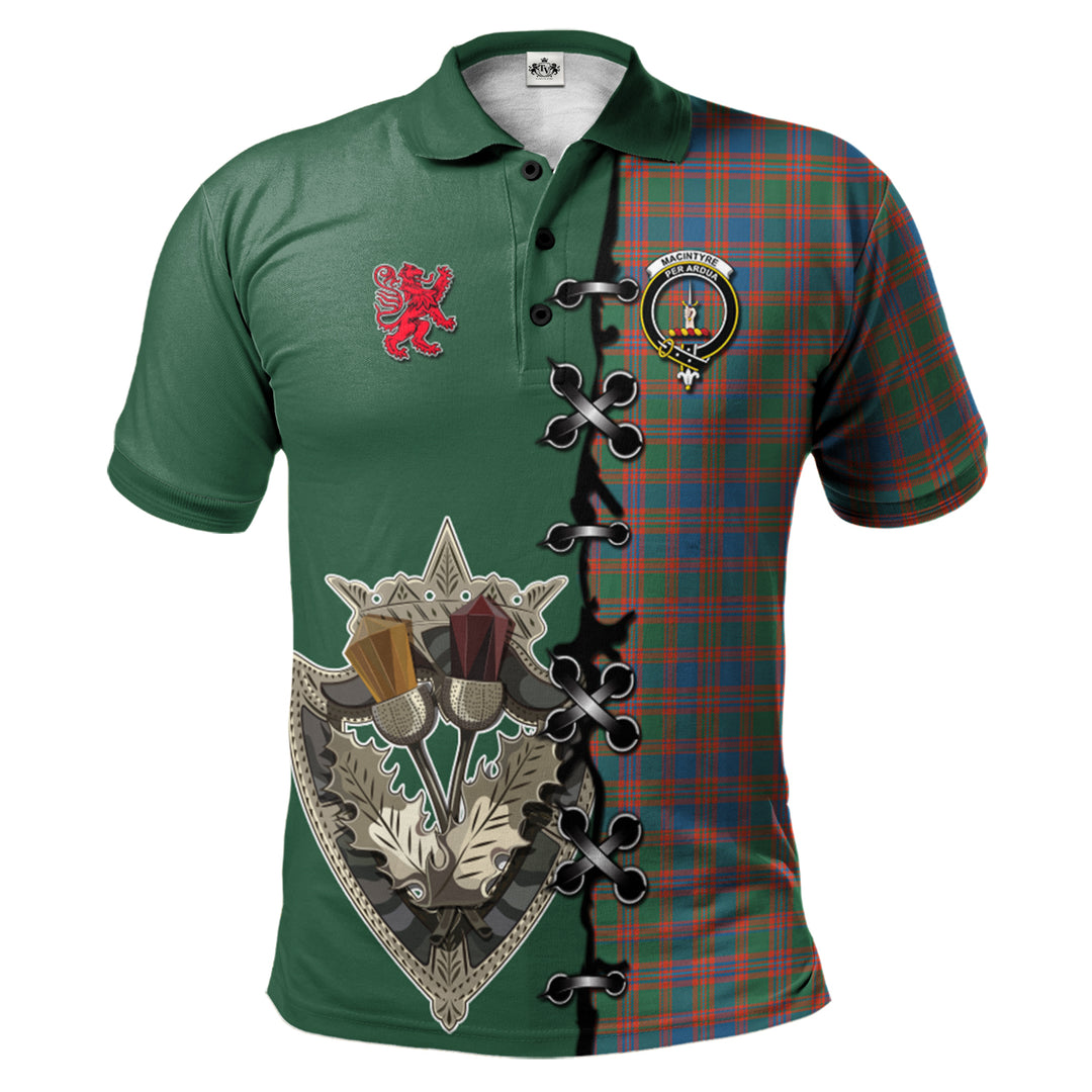 MacIntyre Ancient Tartan Polo Shirt - Lion Rampant And Celtic Thistle Style