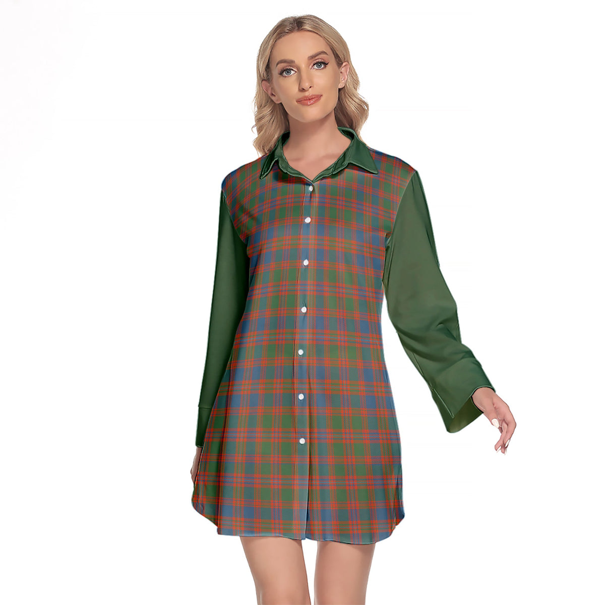 MacIntyre Ancient Tartan Women's Lapel Shirt Dress With Long Sleeve