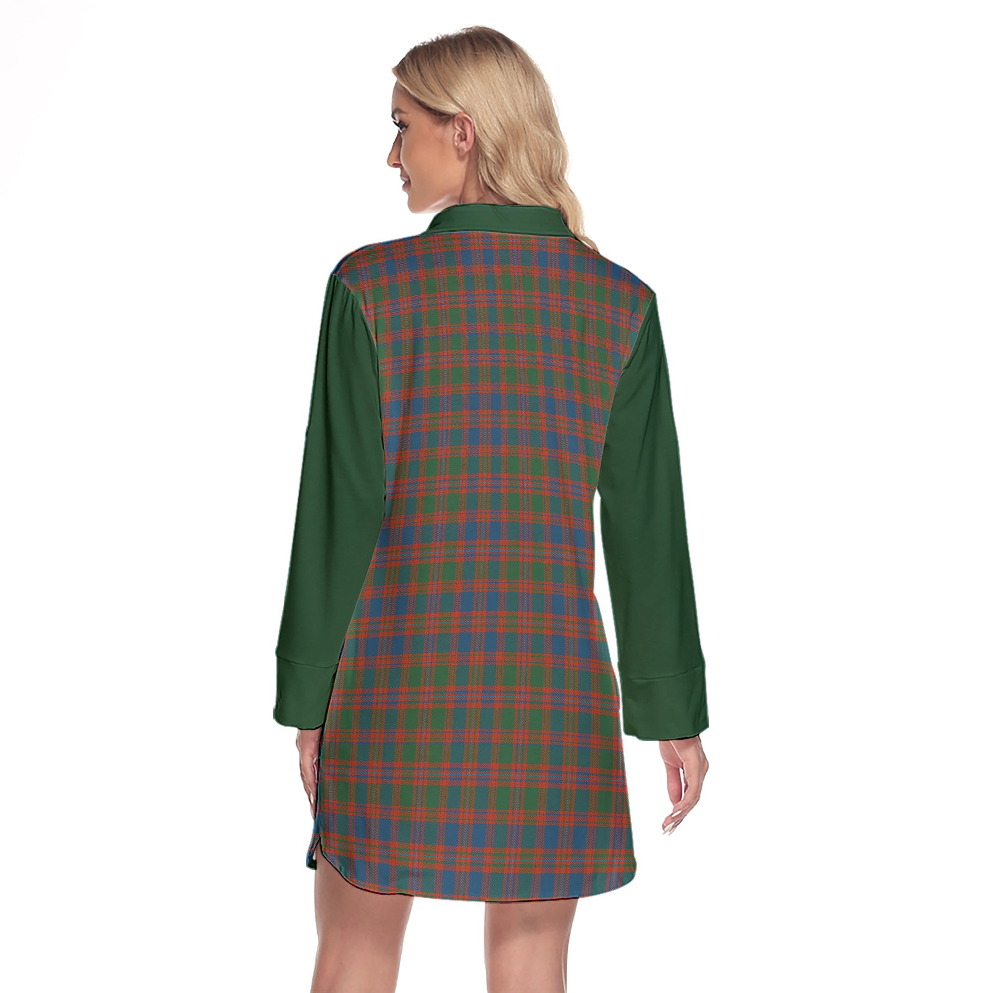 MacIntyre Ancient Tartan Women's Lapel Shirt Dress With Long Sleeve