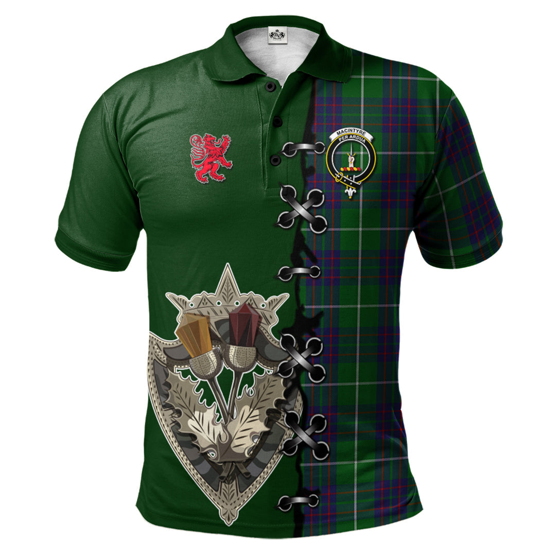 MacIntyre Hunting Tartan Polo Shirt - Lion Rampant And Celtic Thistle Style