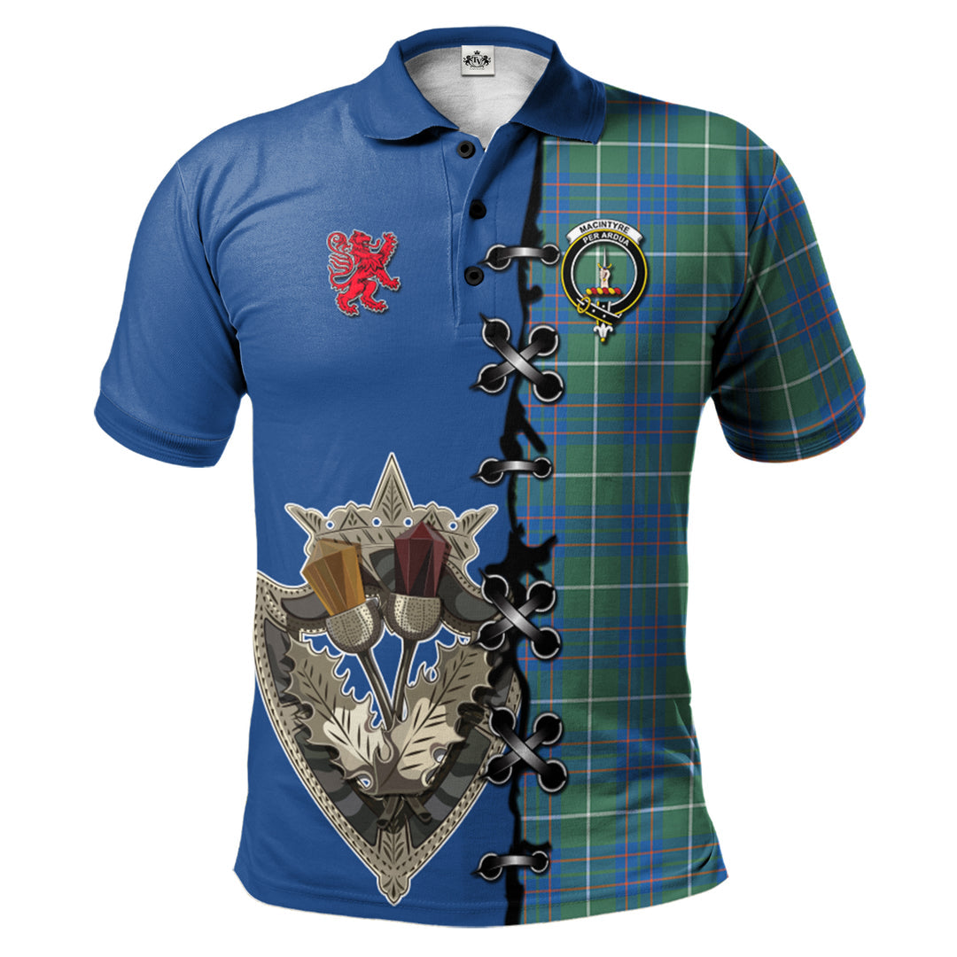 MacIntyre Hunting Ancient Tartan Polo Shirt - Lion Rampant And Celtic Thistle Style