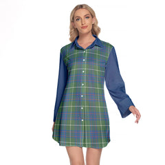 MacIntyre Hunting Ancient Tartan Women's Lapel Shirt Dress With Long Sleeve