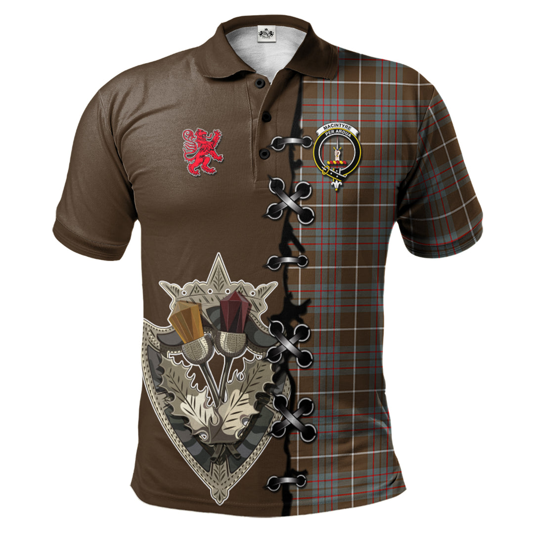 MacIntyre Hunting Weathered Tartan Polo Shirt - Lion Rampant And Celtic Thistle Style