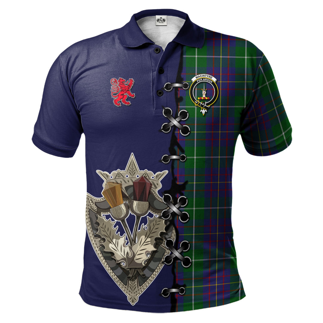 MacIntyre Inglis Tartan Polo Shirt - Lion Rampant And Celtic Thistle Style
