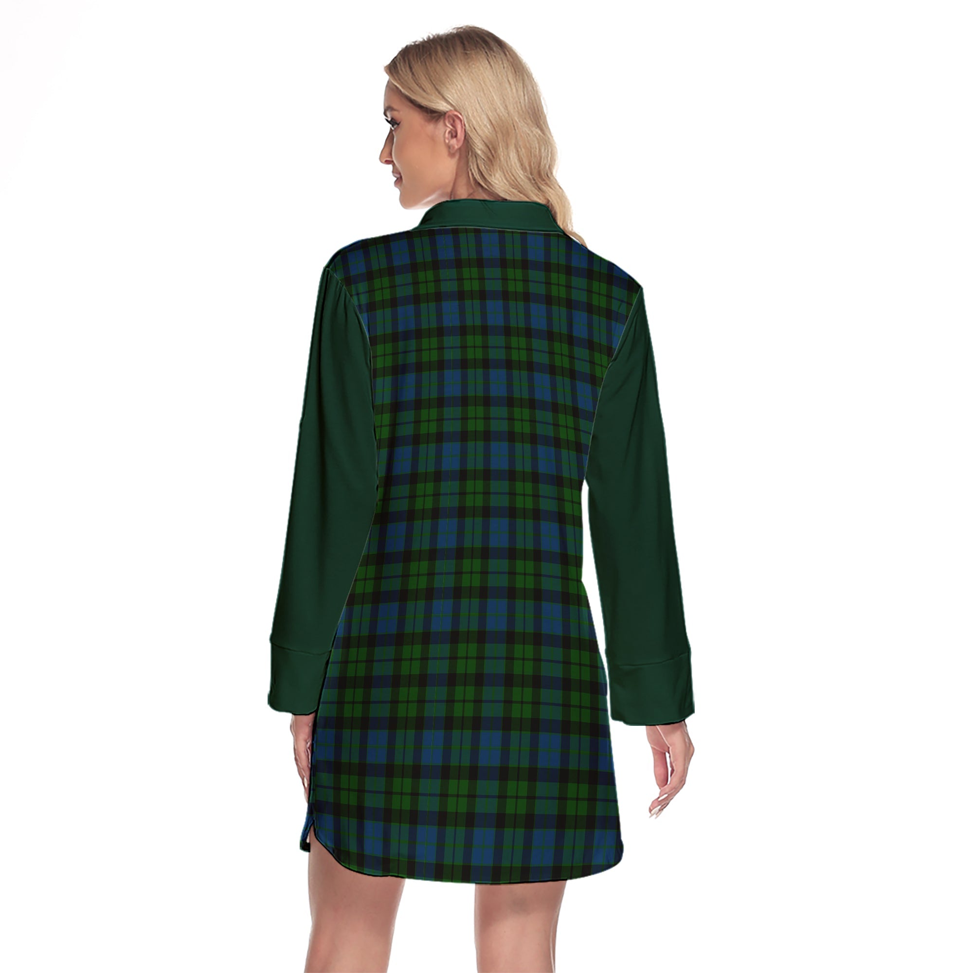 MacKay Modern Tartan Women's Lapel Shirt Dress With Long Sleeve