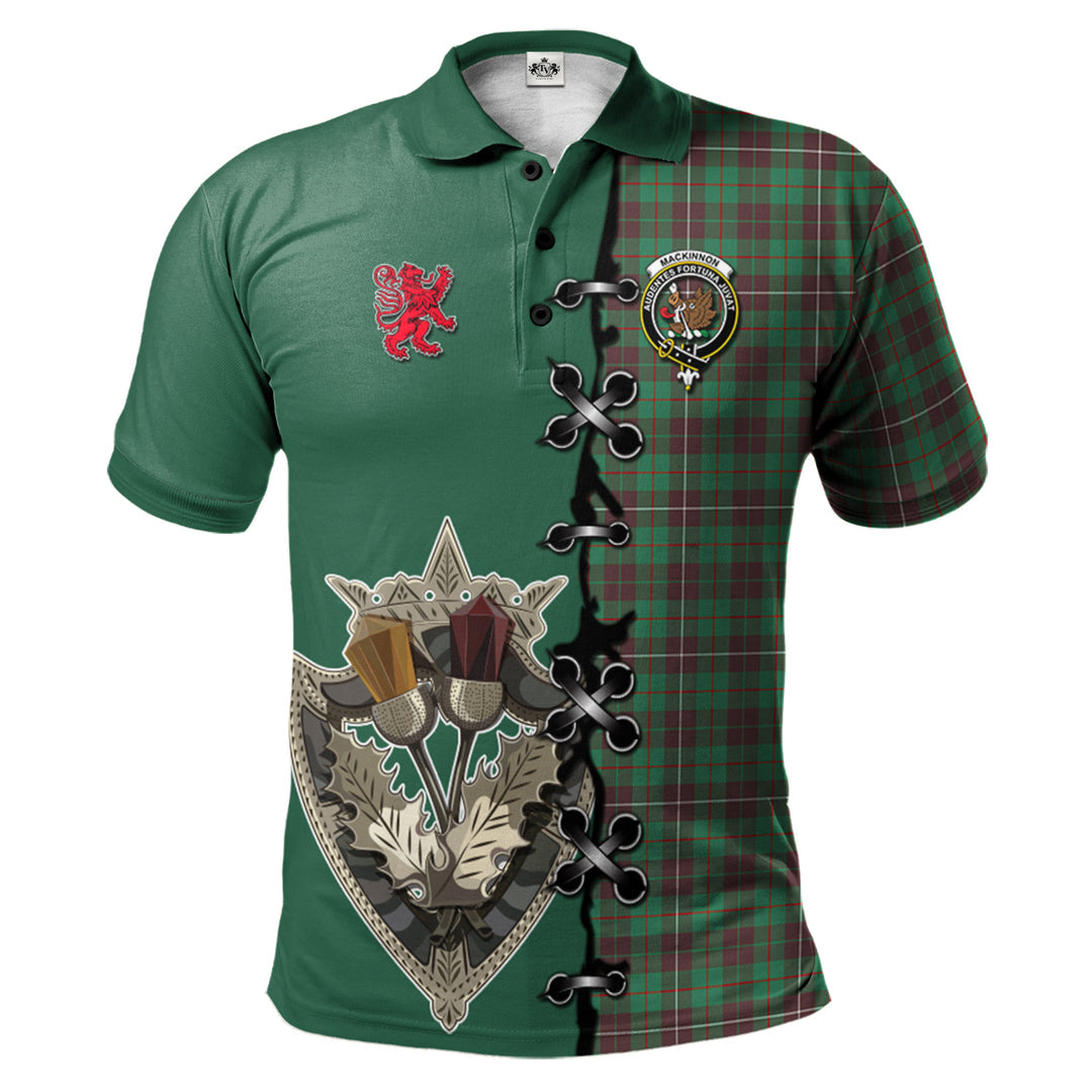MacKinnon Hunting Ancient Tartan Polo Shirt - Lion Rampant And Celtic Thistle Style