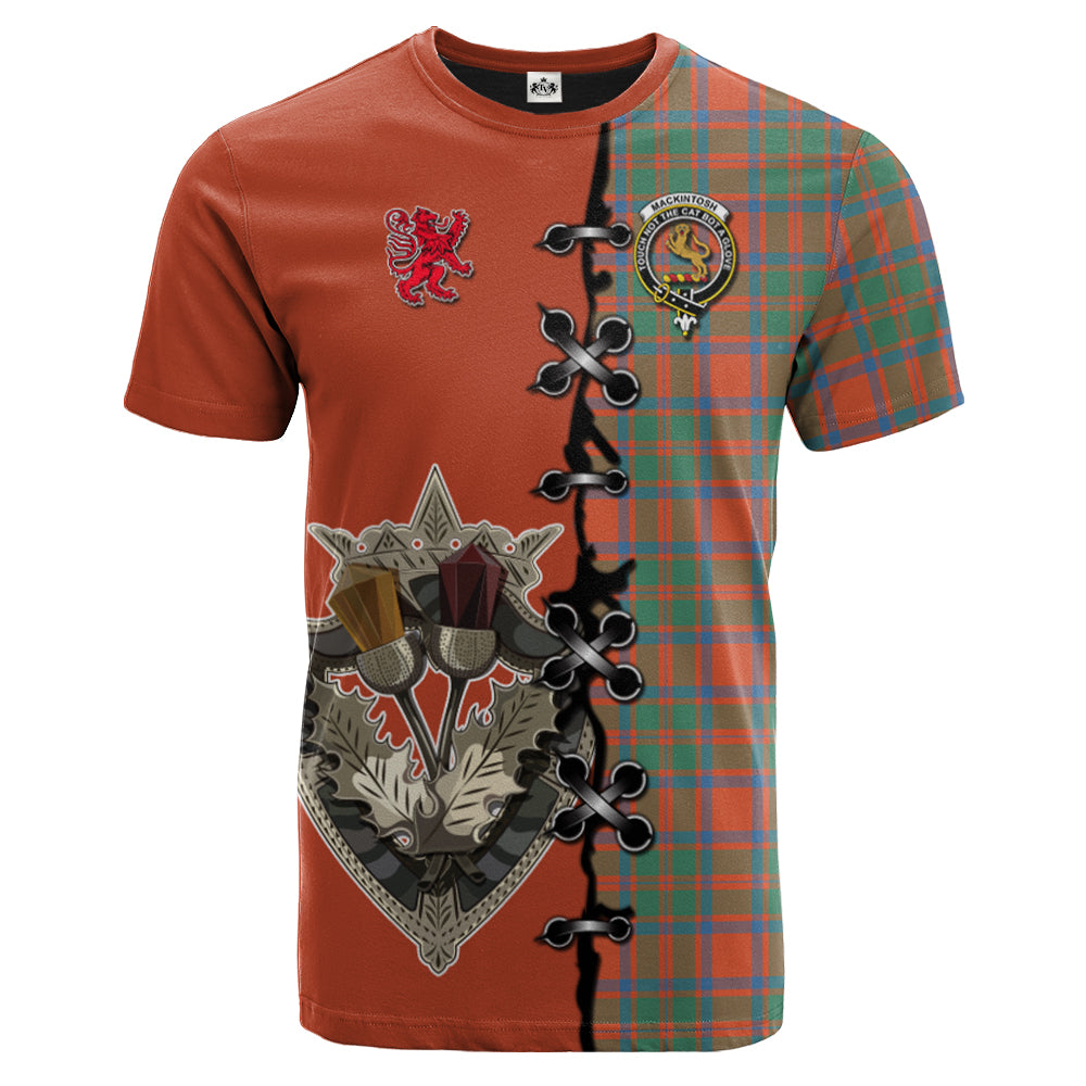 MacKintosh Ancient Tartan T-shirt - Lion Rampant And Celtic Thistle Style
