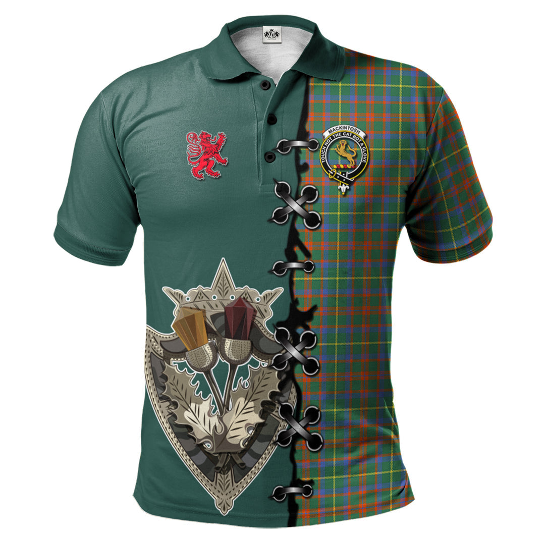 MacKintosh Hunting Ancient Tartan Polo Shirt - Lion Rampant And Celtic Thistle Style