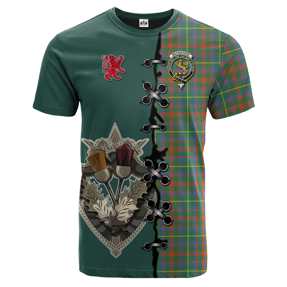 MacKintosh Hunting Ancient Tartan T-shirt - Lion Rampant And Celtic Thistle Style
