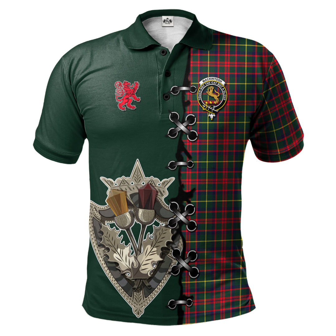 MacKintosh Hunting Modern Tartan Polo Shirt - Lion Rampant And Celtic Thistle Style