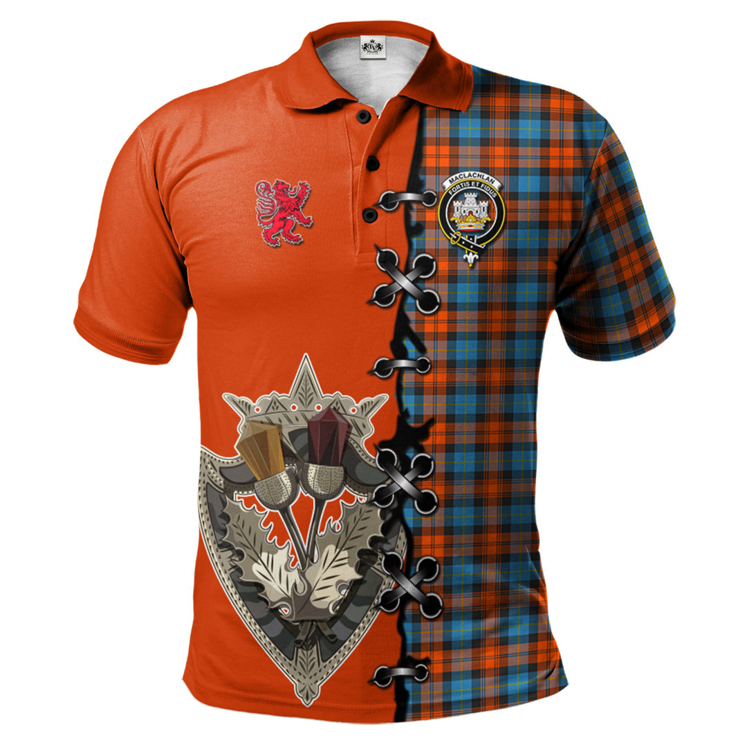 MacLachlan Ancient Tartan Polo Shirt - Lion Rampant And Celtic Thistle Style