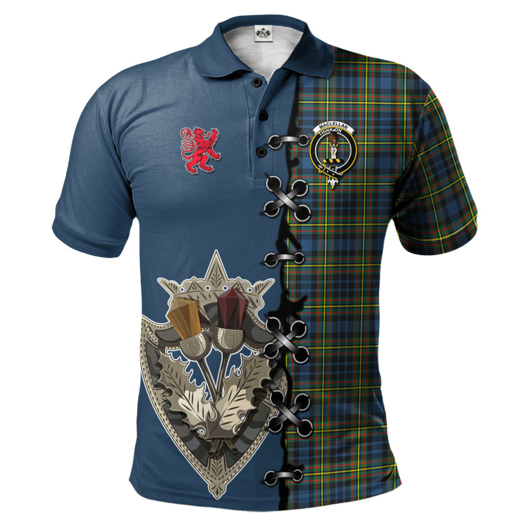 MacLellan Ancient Tartan Polo Shirt - Lion Rampant And Celtic Thistle Style