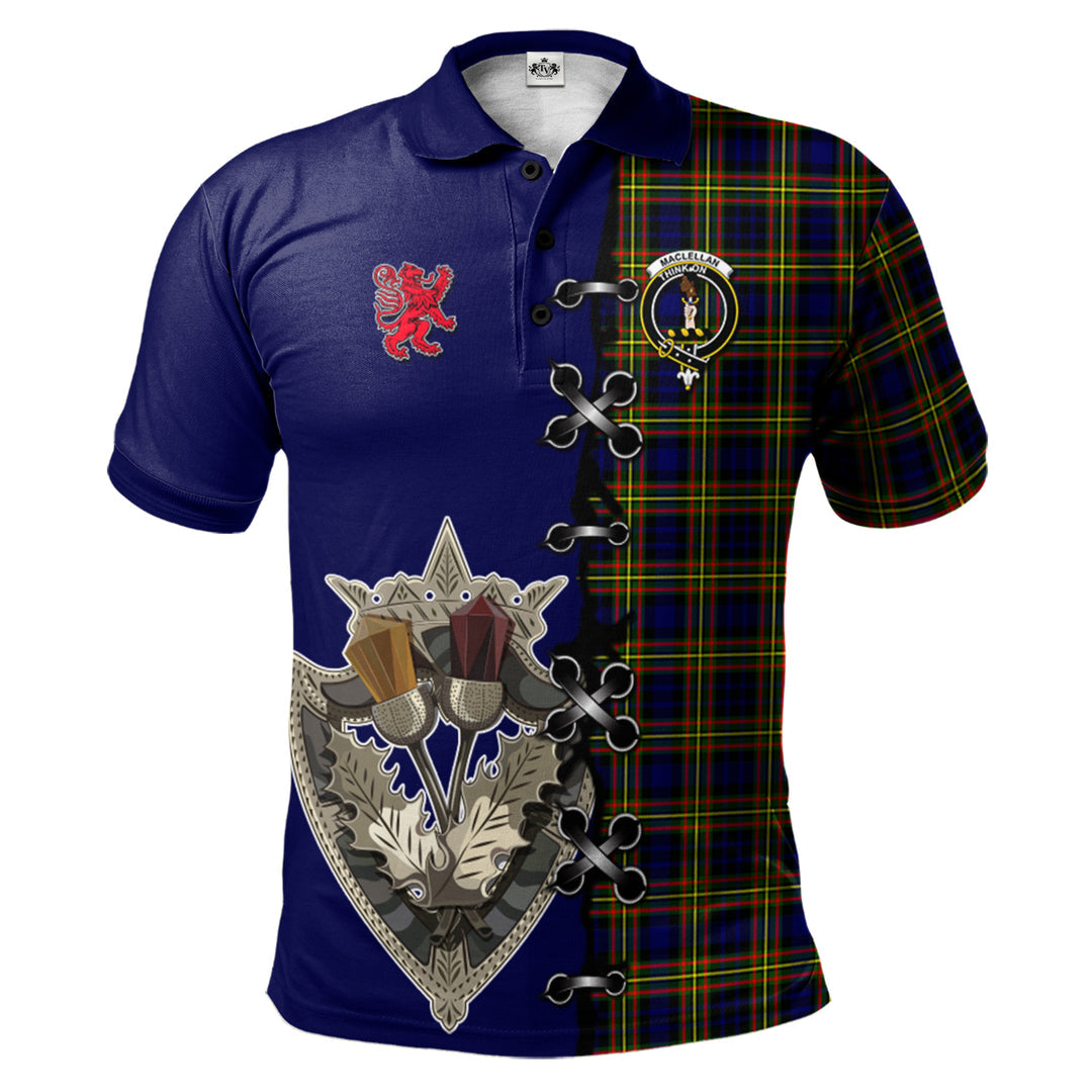MacLellan Modern Tartan Polo Shirt - Lion Rampant And Celtic Thistle Style