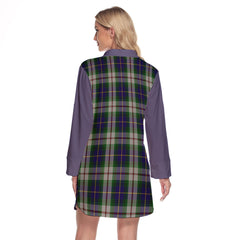 MacLeod Of Californian Tartan Women's Lapel Shirt Dress With Long Sleeve