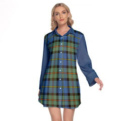 MacLeod Of Harris Ancient Tartan Women's Lapel Shirt Dress With Long Sleeve