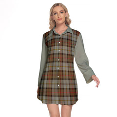 MacLeod Of Harris Weathered Tartan Women's Lapel Shirt Dress With Long Sleeve