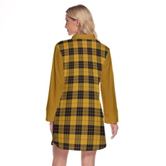 MacLeod Of Lewis Ancient Tartan Women's Lapel Shirt Dress With Long Sleeve