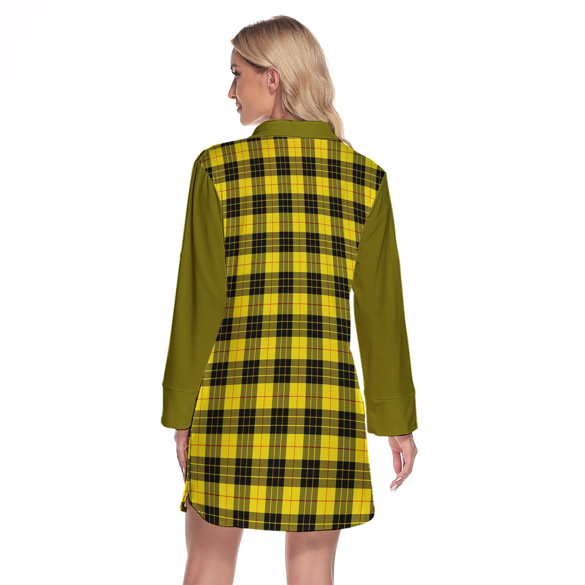 MacLeod Of Lewis Modern Tartan Women's Lapel Shirt Dress With Long Sleeve