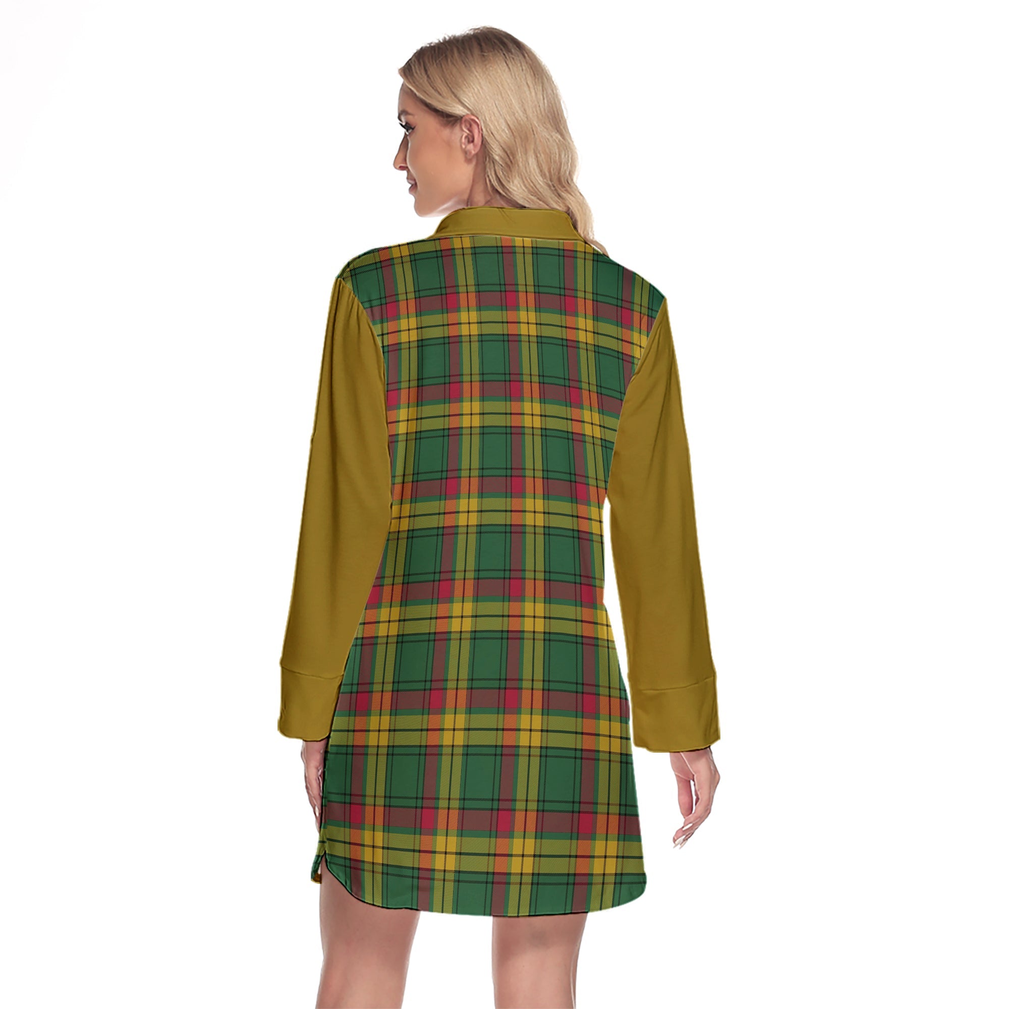 MacMillan Old Ancient Tartan Women's Lapel Shirt Dress With Long Sleeve