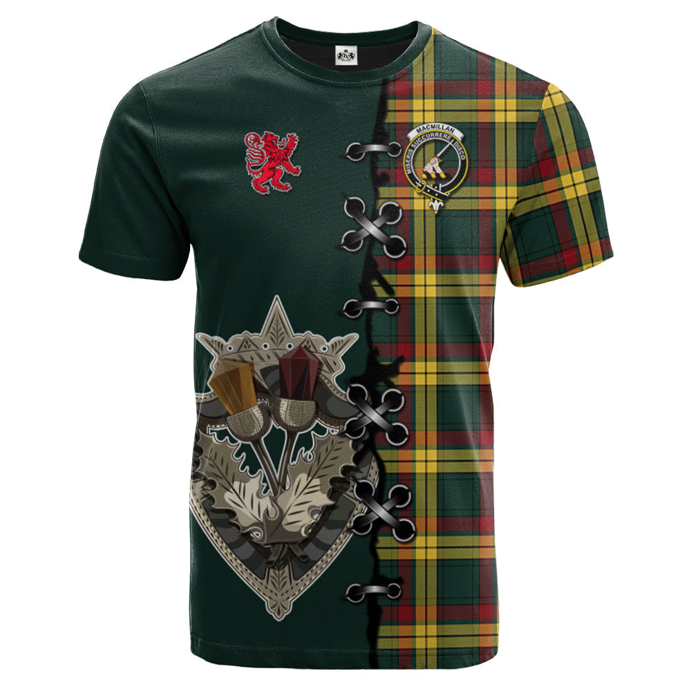 MacMillan Old Modern Tartan T-shirt - Lion Rampant And Celtic Thistle Style