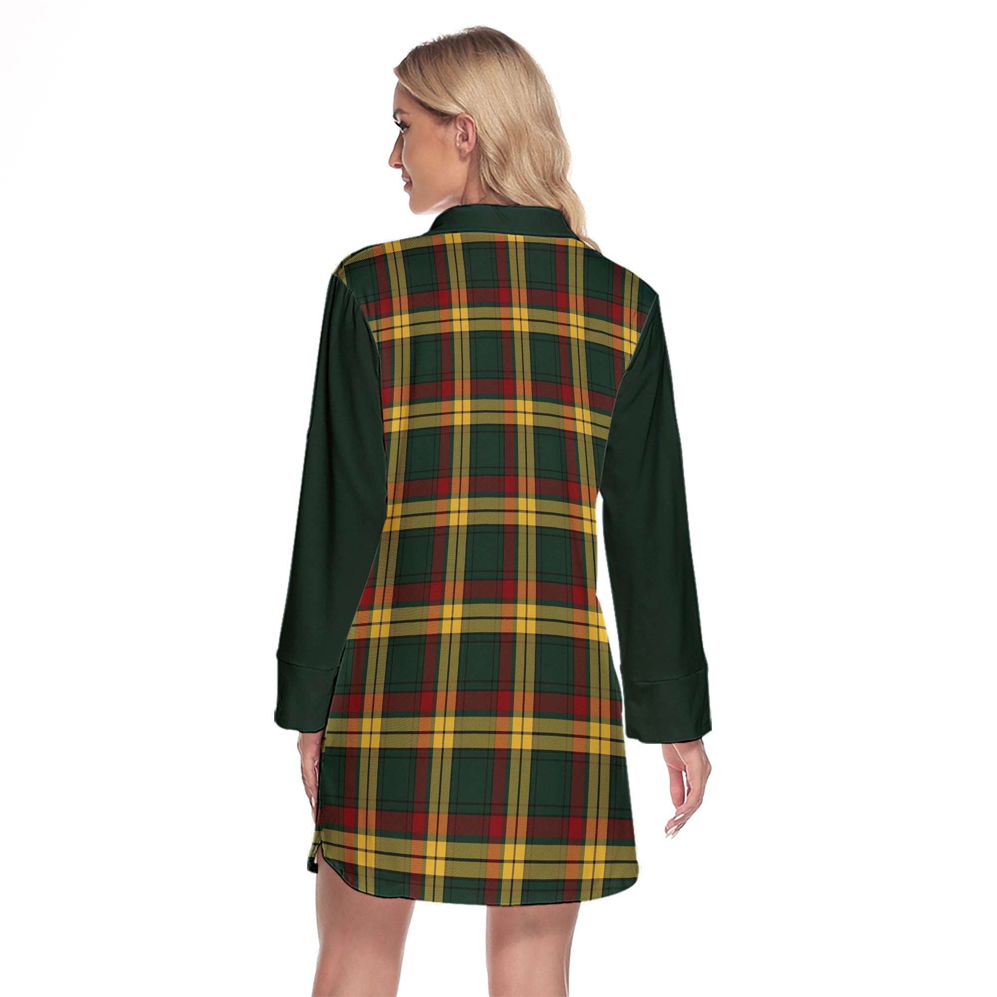 MacMillan Old Modern Tartan Women's Lapel Shirt Dress With Long Sleeve