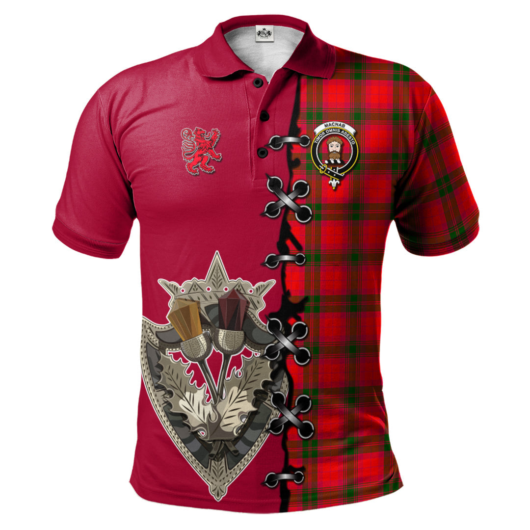 MacNab Modern Tartan Polo Shirt - Lion Rampant And Celtic Thistle Style