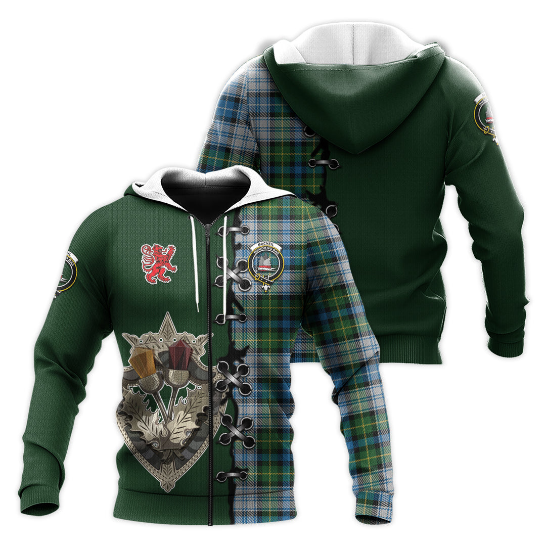 MacNeil Dress Tartan Hoodie - Lion Rampant And Celtic Thistle Style