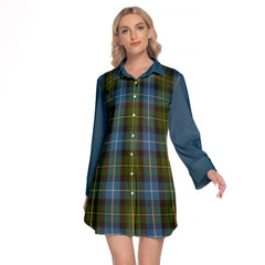 MacNeil Of Barra Tartan Women's Lapel Shirt Dress With Long Sleeve