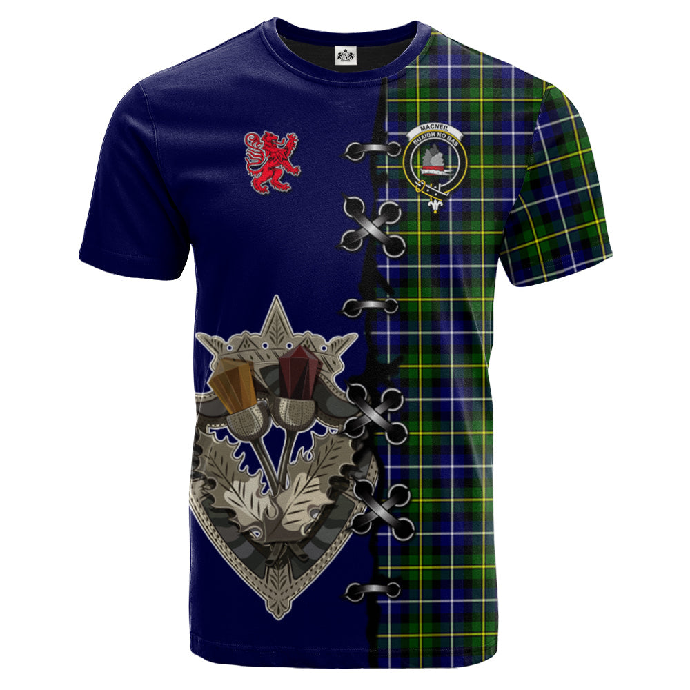 MacNeil of Barra Modern Tartan T-shirt - Lion Rampant And Celtic Thistle Style