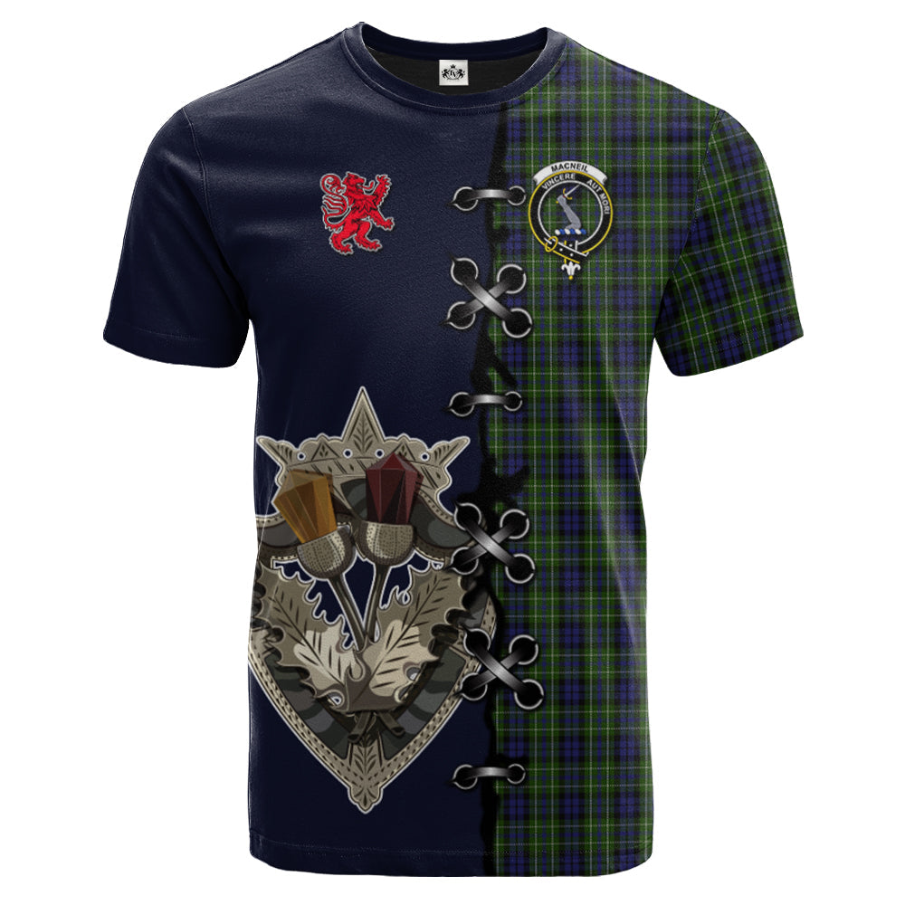 MacNeil of Colonsay Tartan T-shirt - Lion Rampant And Celtic Thistle Style