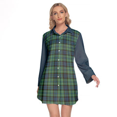 MacNeil Of Colonsay Ancient Tartan Women's Lapel Shirt Dress With Long Sleeve