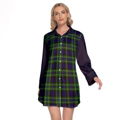 MacNeil Of Colonsay Modern Tartan Women's Lapel Shirt Dress With Long Sleeve