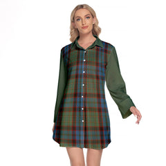 MacNicol Hunting Tartan Women's Lapel Shirt Dress With Long Sleeve