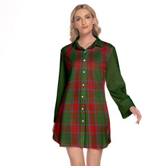 MacPhail Blue Bands Tartan Women's Lapel Shirt Dress With Long Sleeve